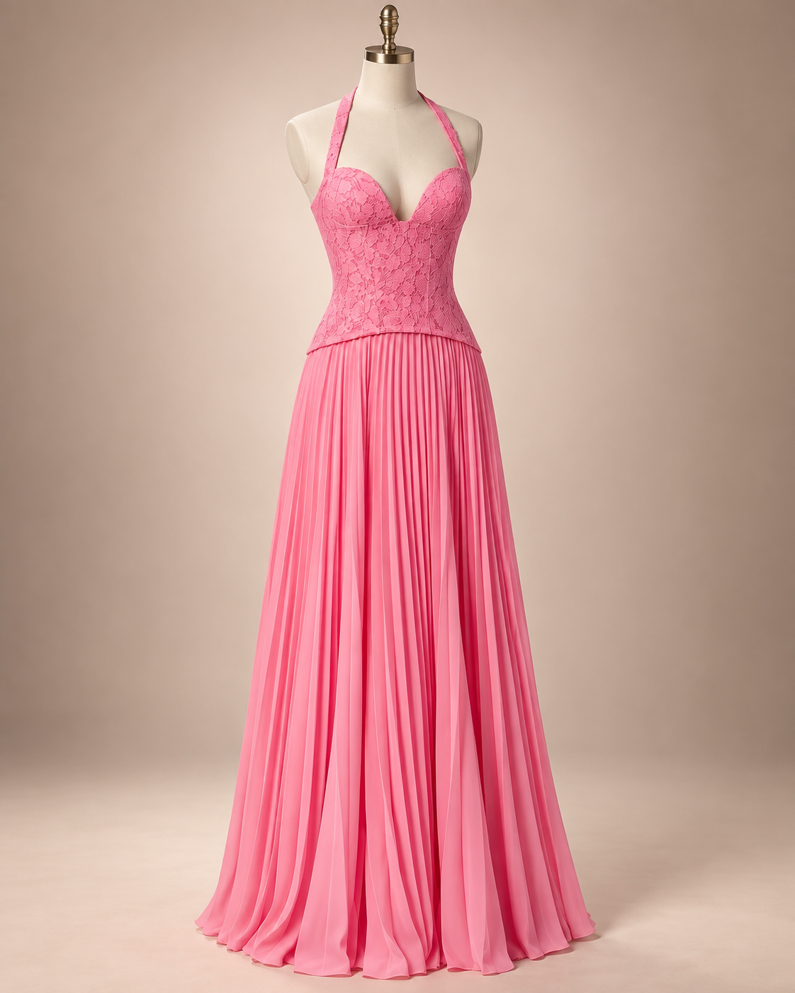 Bordeaux Lace Bodice Maxi Dress – Pink